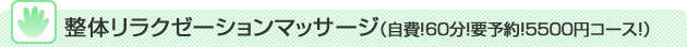 整体リラクゼーションマッサージ（自費！６０分！要予約！５５００円コース！）